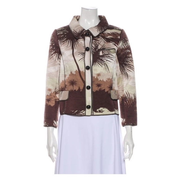 Proenza Schouler 100% silk palm tree print evening Jacket size 4 - Picture 1 of 10